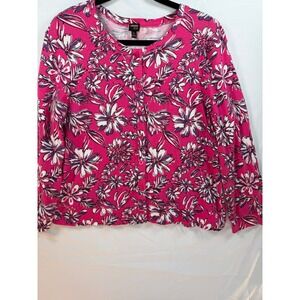 Rafaella Style Pink Floral Cotton Cardigan Sweater Womens XL Button grandmacore